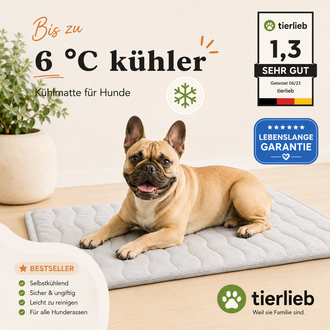 Hunde Kühlmatte selbstkühlend, kühlt ohne Gel und Strom